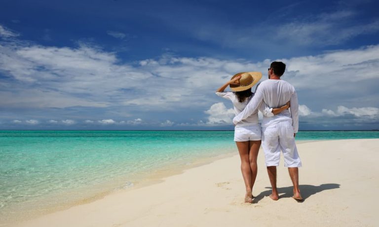 Couple on the beach in Mauritius